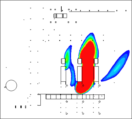 Typical CFD contour plot of flammable gas concentration